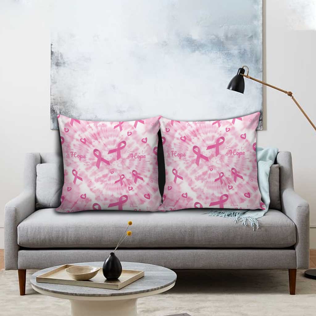 Breast Cancer Awareness Pink Ribbon Pillow Cover Tie Dye Style