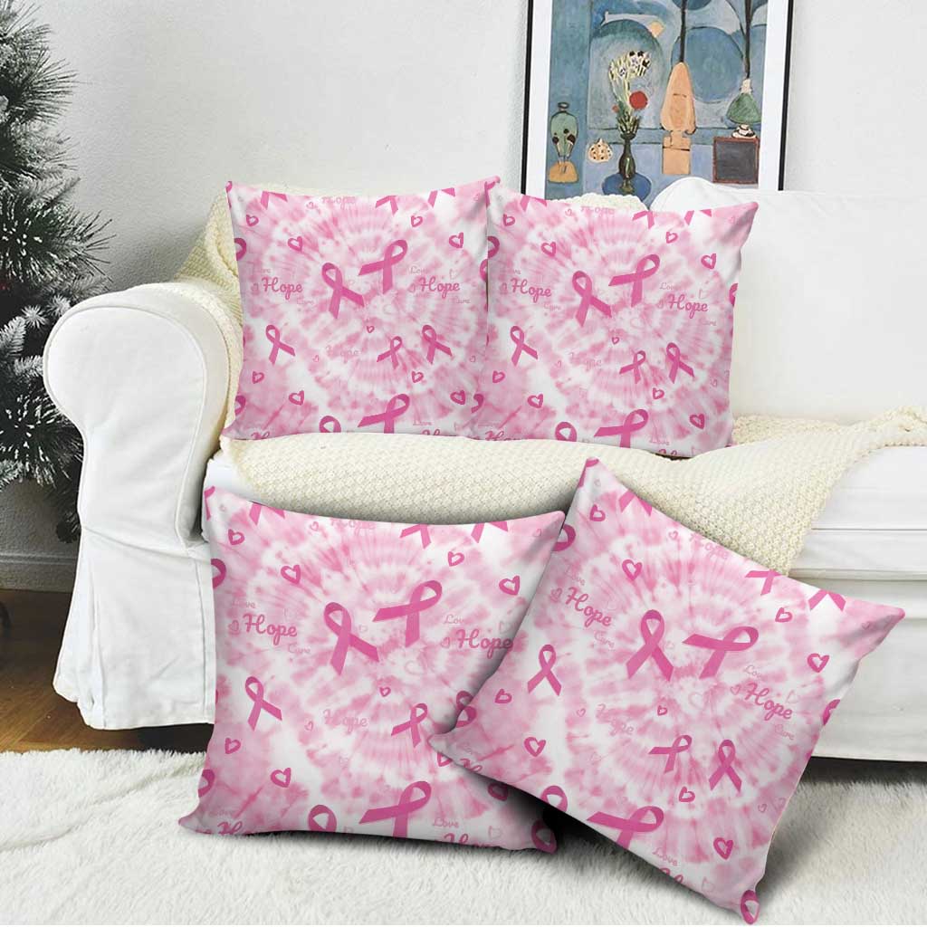 Breast Cancer Awareness Pink Ribbon Pillow Cover Tie Dye Style