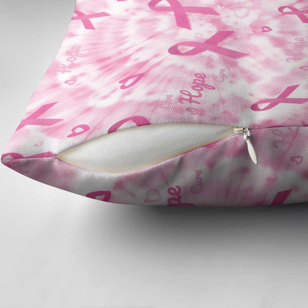 Breast Cancer Awareness Pink Ribbon Pillow Cover Tie Dye Style