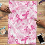 Breast Cancer Awareness Pink Ribbon Puzzle Tie Dye Style