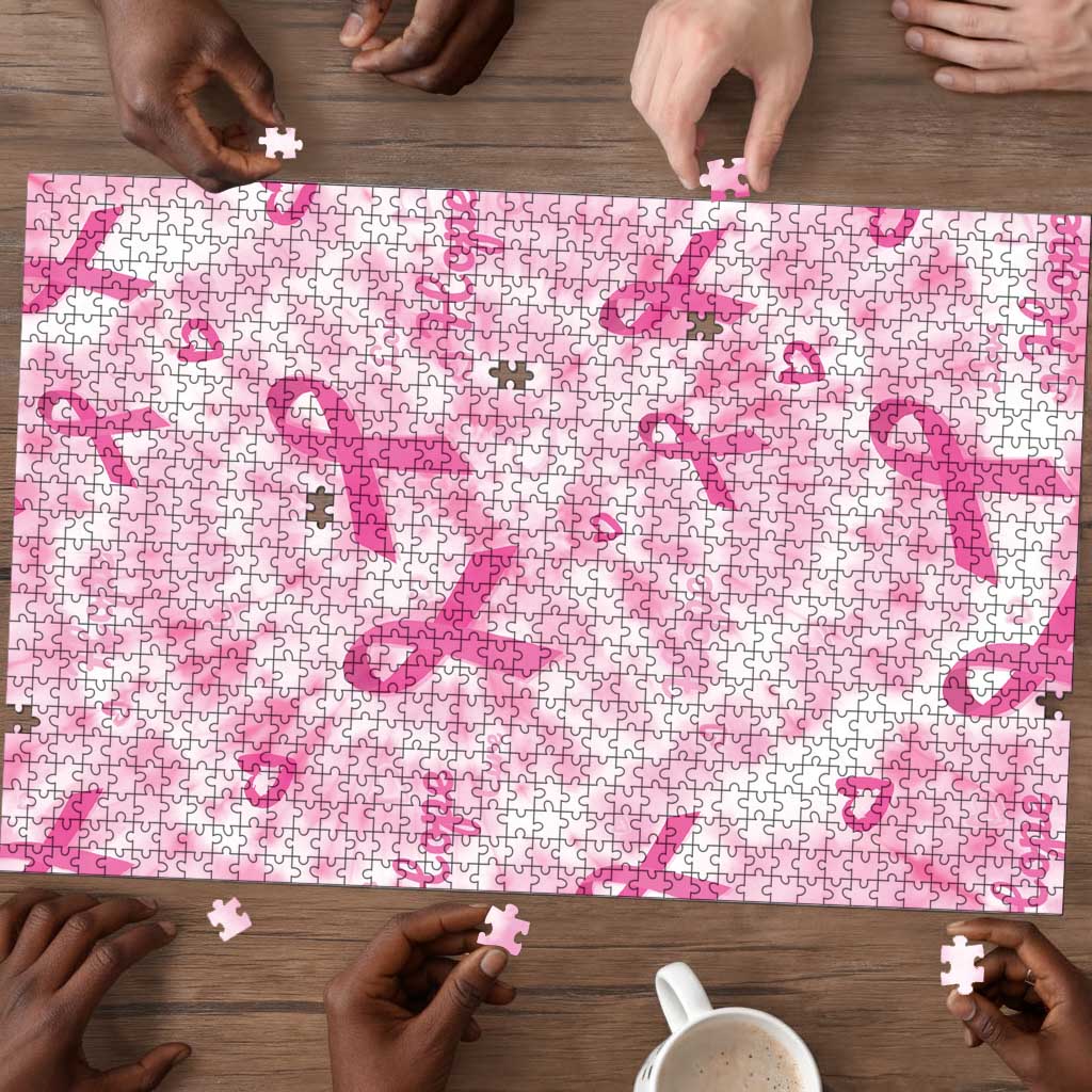 Breast Cancer Awareness Pink Ribbon Puzzle Tie Dye Style