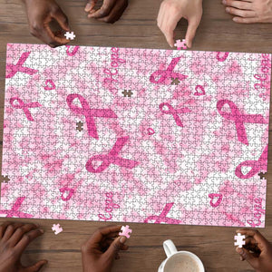Breast Cancer Awareness Pink Ribbon Puzzle Tie Dye Style