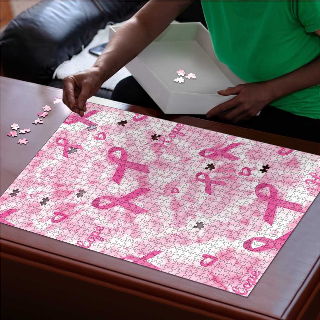 Breast Cancer Awareness Pink Ribbon Puzzle Tie Dye Style