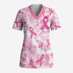 Breast Cancer Awareness Pink Ribbon Scrub Top Tie Dye Style - African Pride