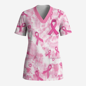 Breast Cancer Awareness Pink Ribbon Scrub Top Tie Dye Style - African Pride
