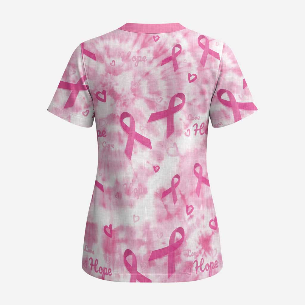 Breast Cancer Awareness Pink Ribbon Scrub Top Tie Dye Style - African Pride