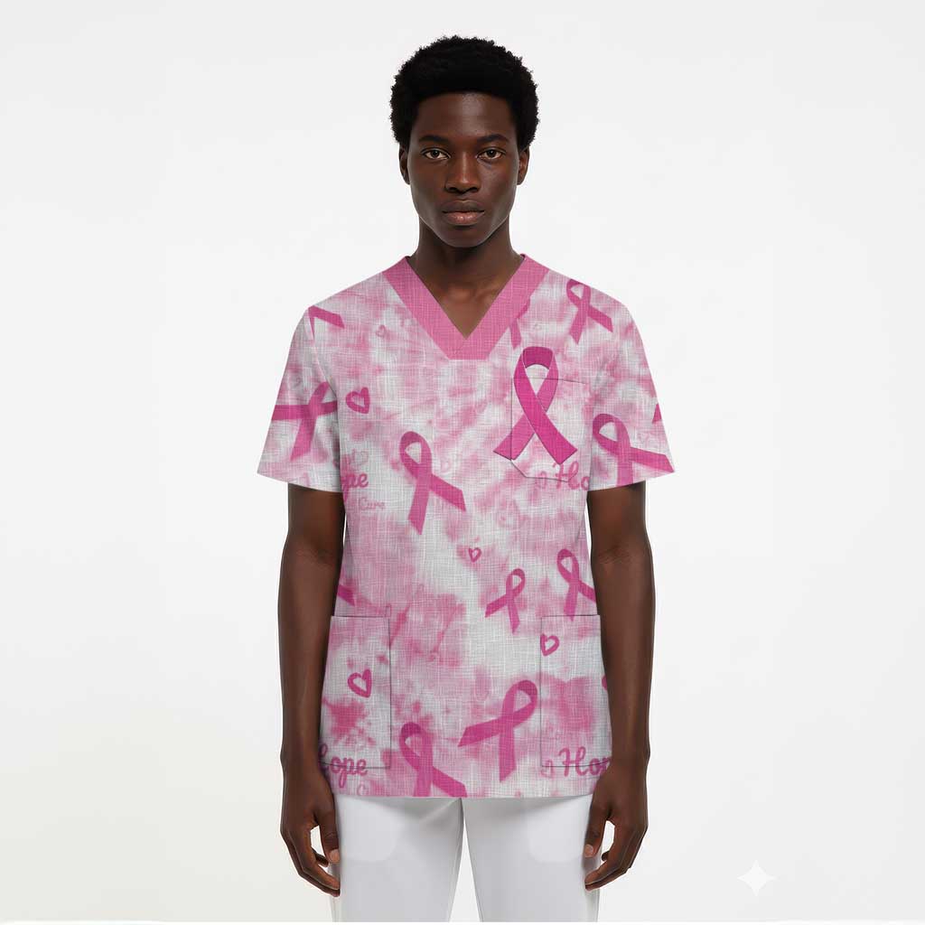Breast Cancer Awareness Pink Ribbon Scrub Top Tie Dye Style - African Pride