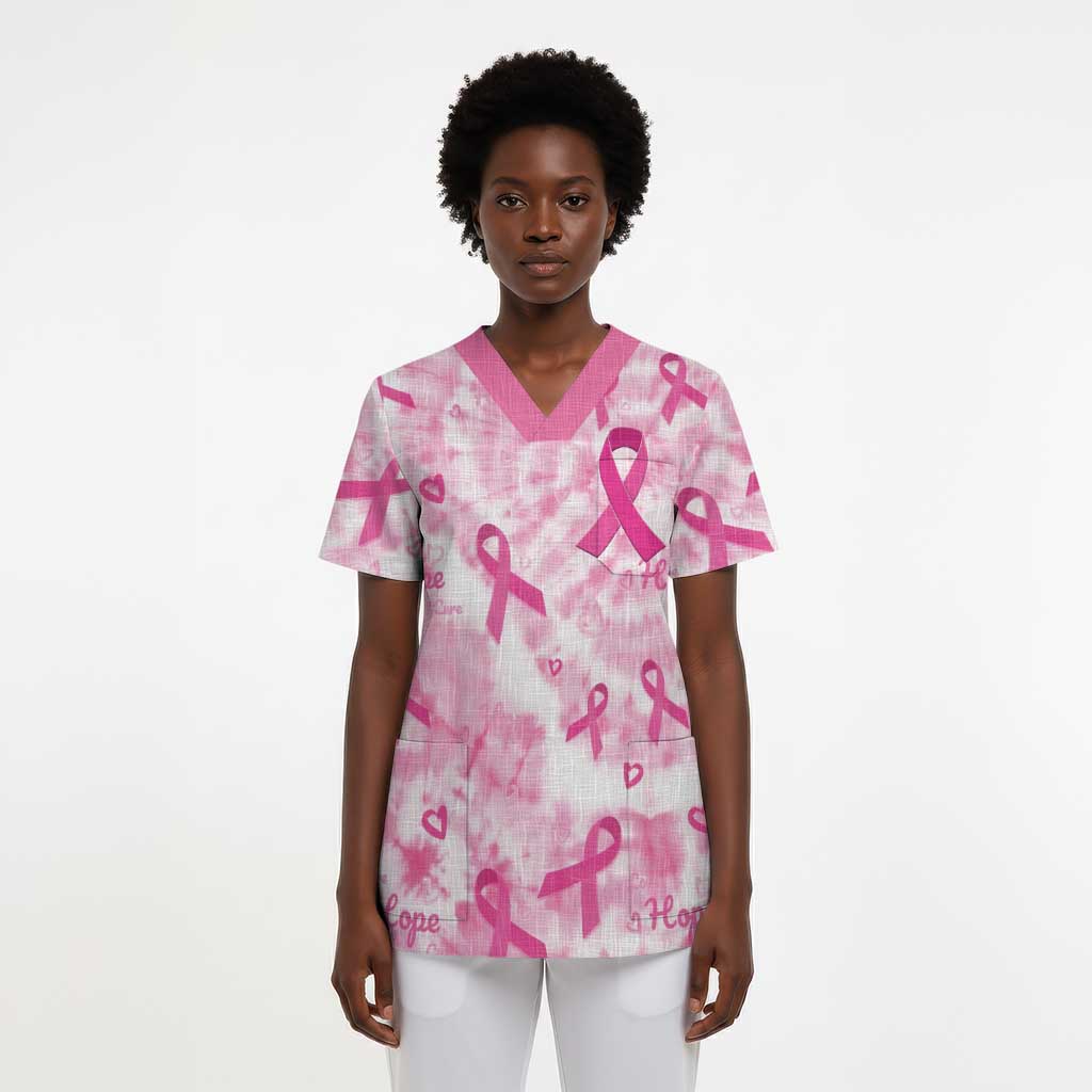 Breast Cancer Awareness Pink Ribbon Scrub Top Tie Dye Style - African Pride