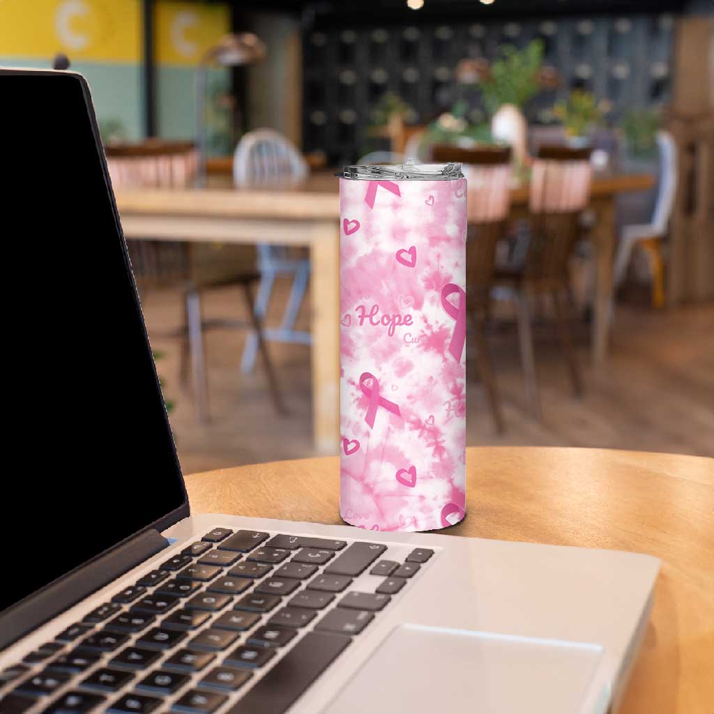 Pink Ribbon With Tie Dye Skinny Tumbler Breast Cancer Awareness - African Pride