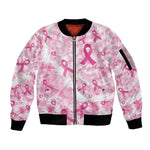 Pink Ribbon With Tie Dye Sleeve Zip Bomber Jacket Breast Cancer Awareness - African Pride