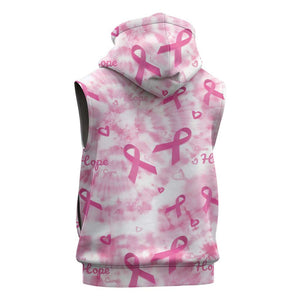 Pink Ribbon With Tie Dye Sleeveless Hoodie Breast Cancer Awareness - African Pride