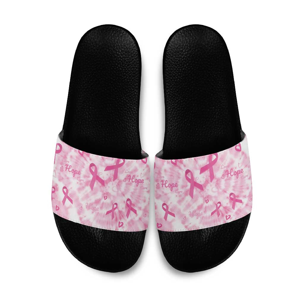 Breast Cancer Awareness Pink Ribbon Slide Sandals Tie Dye Style