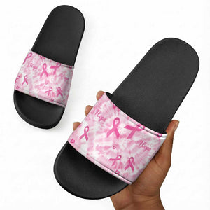 Breast Cancer Awareness Pink Ribbon Slide Sandals Tie Dye Style