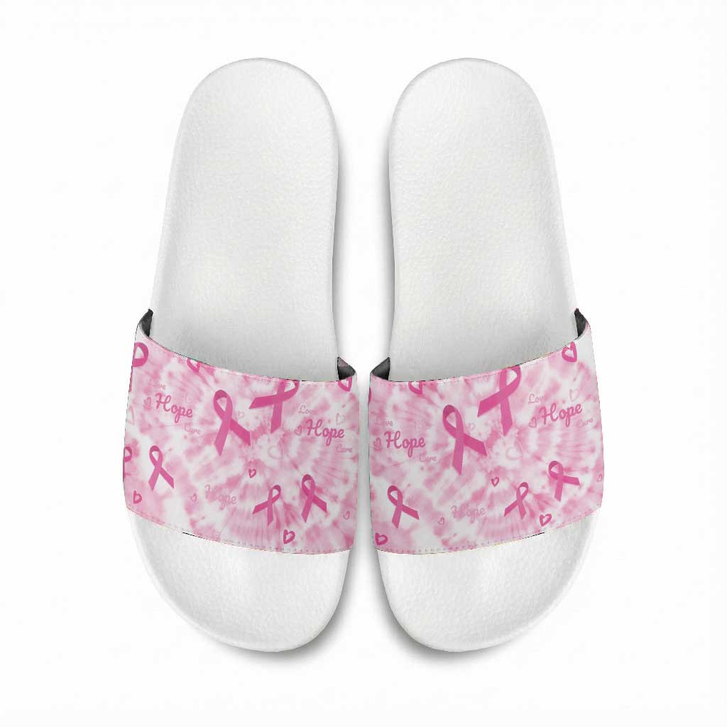 Breast Cancer Awareness Pink Ribbon Slide Sandals Tie Dye Style