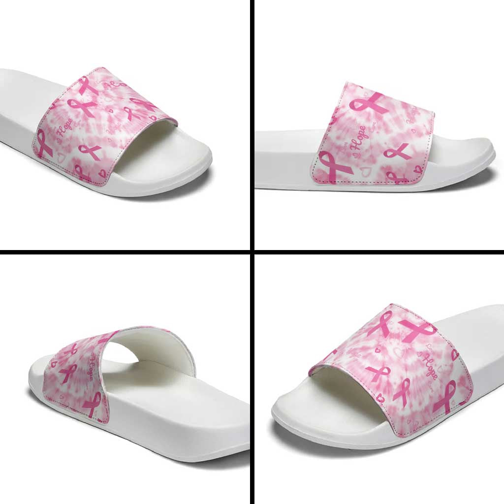 Breast Cancer Awareness Pink Ribbon Slide Sandals Tie Dye Style