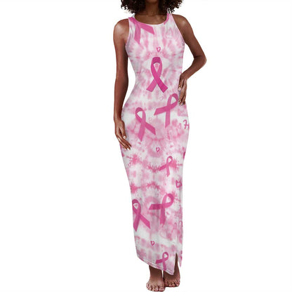 Pink Ribbon With Tie Dye Tank Maxi Dress Breast Cancer Awareness - African Pride
