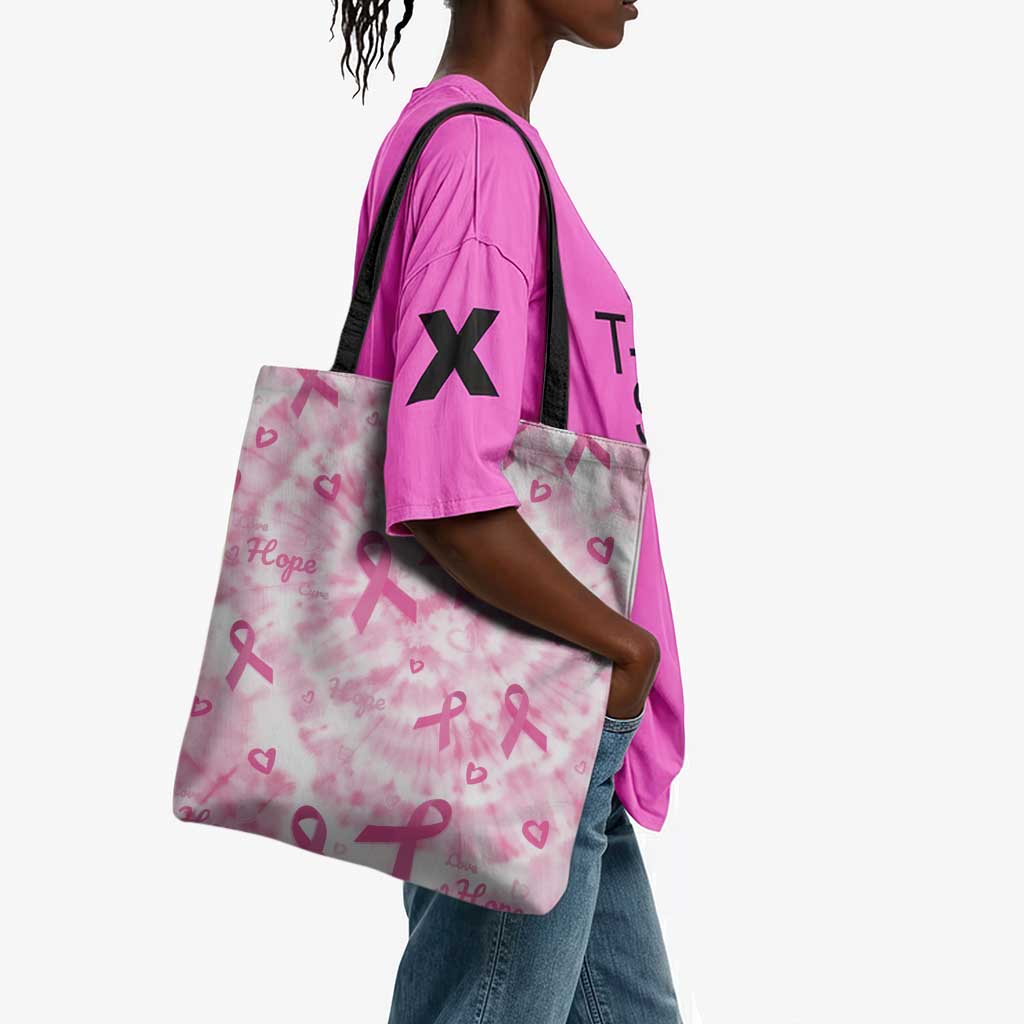 Breast Cancer Awareness Pink Ribbon Tote Bag Tie Dye Style