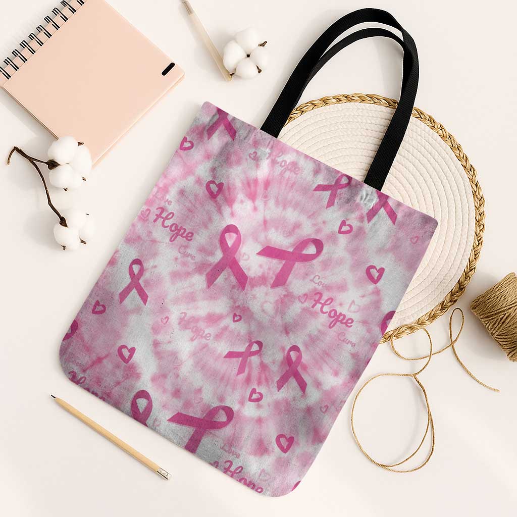 Breast Cancer Awareness Pink Ribbon Tote Bag Tie Dye Style