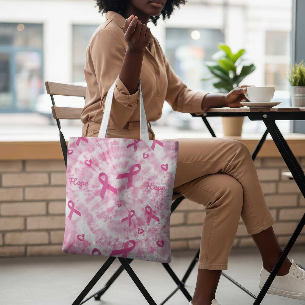 Breast Cancer Awareness Pink Ribbon Tote Bag Tie Dye Style