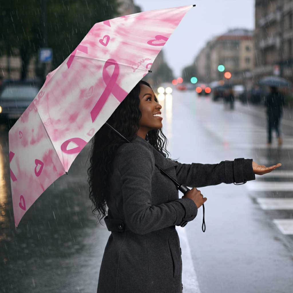 Breast Cancer Awareness Pink Ribbon Umbrella Tie Dye Style