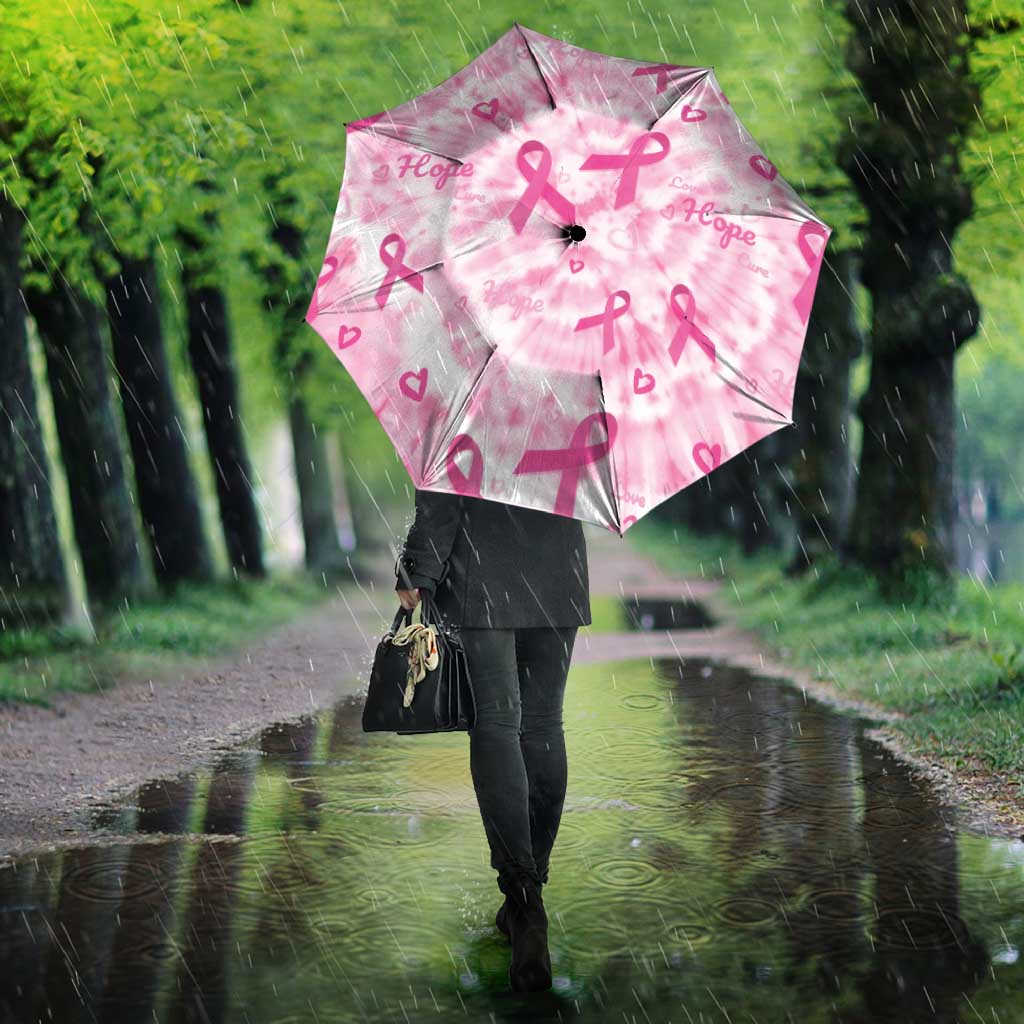 Breast Cancer Awareness Pink Ribbon Umbrella Tie Dye Style