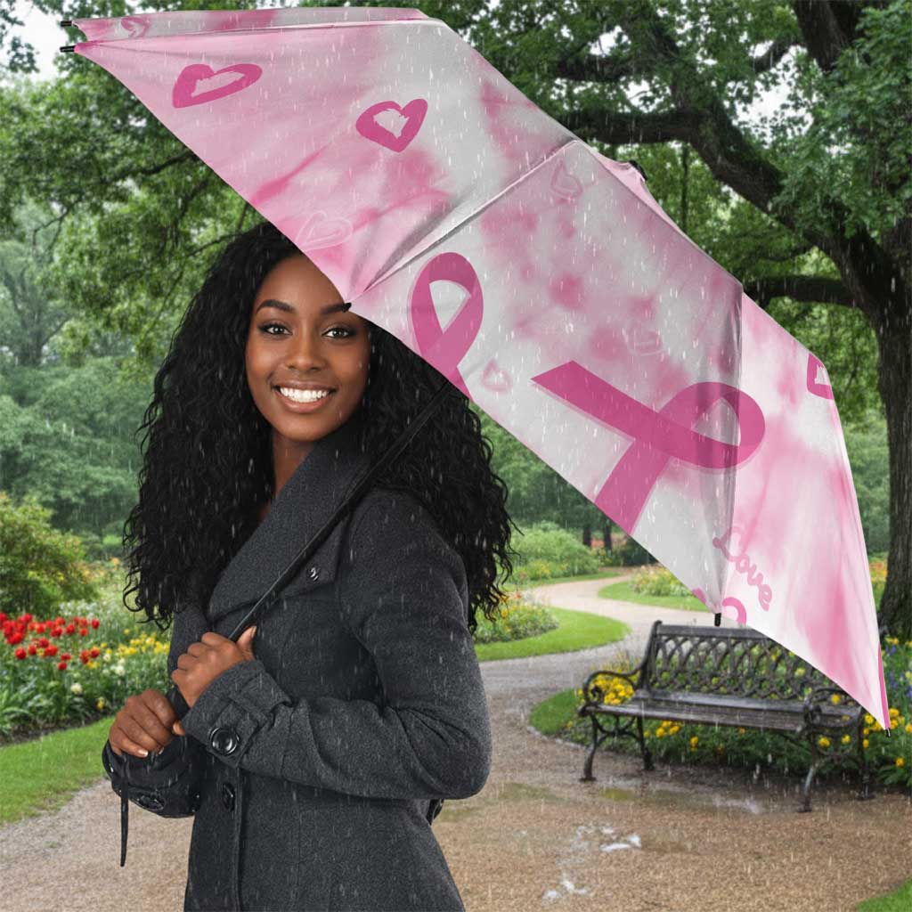 Breast Cancer Awareness Pink Ribbon Umbrella Tie Dye Style