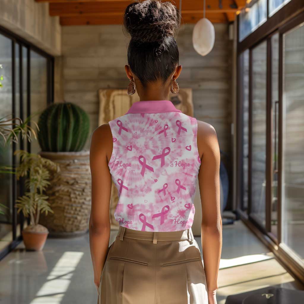 Pink Ribbon With Tie Dye Women Sleeveless Polo Shirt Breast Cancer Awareness - African Pride