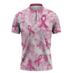 Breast Cancer Awareness Pink Ribbon Zipper Polo Shirt Tie Dye Style