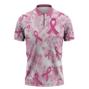 Breast Cancer Awareness Pink Ribbon Zipper Polo Shirt Tie Dye Style
