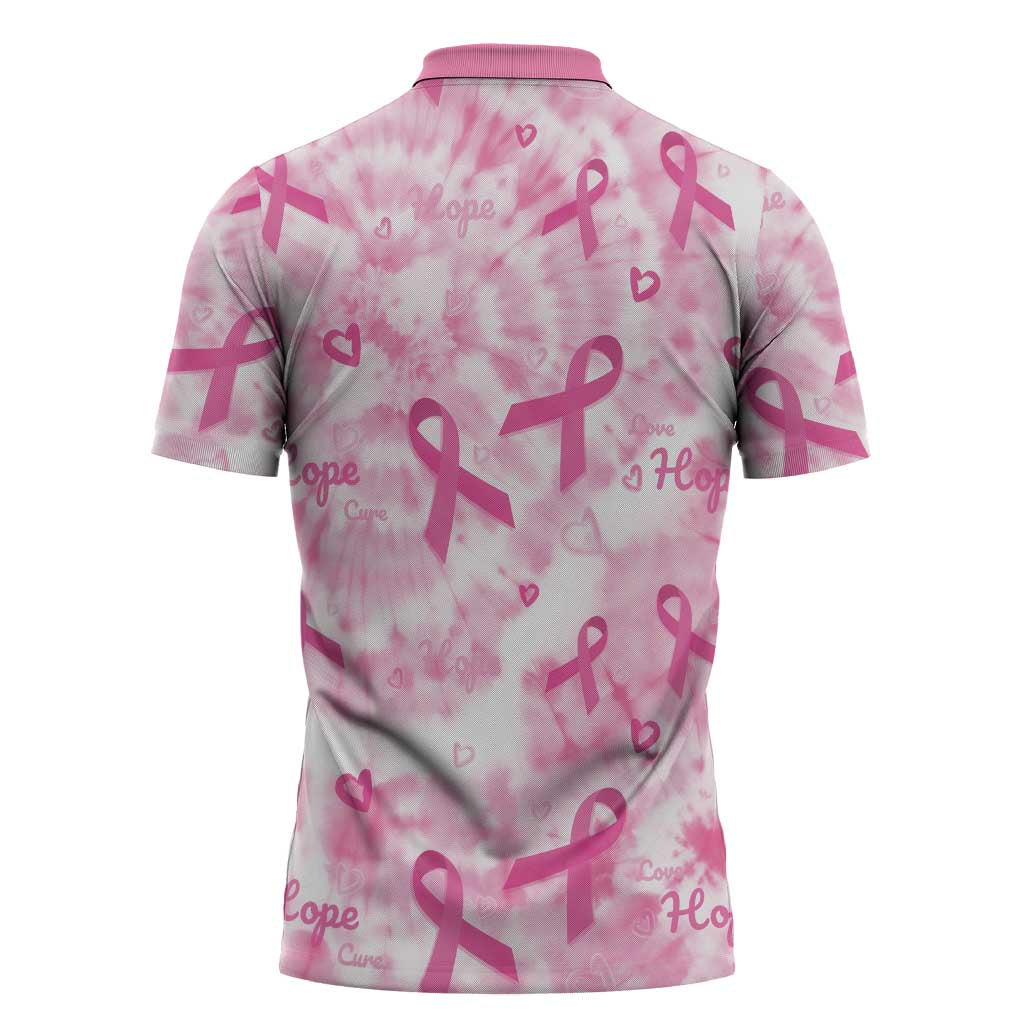 Breast Cancer Awareness Pink Ribbon Zipper Polo Shirt Tie Dye Style