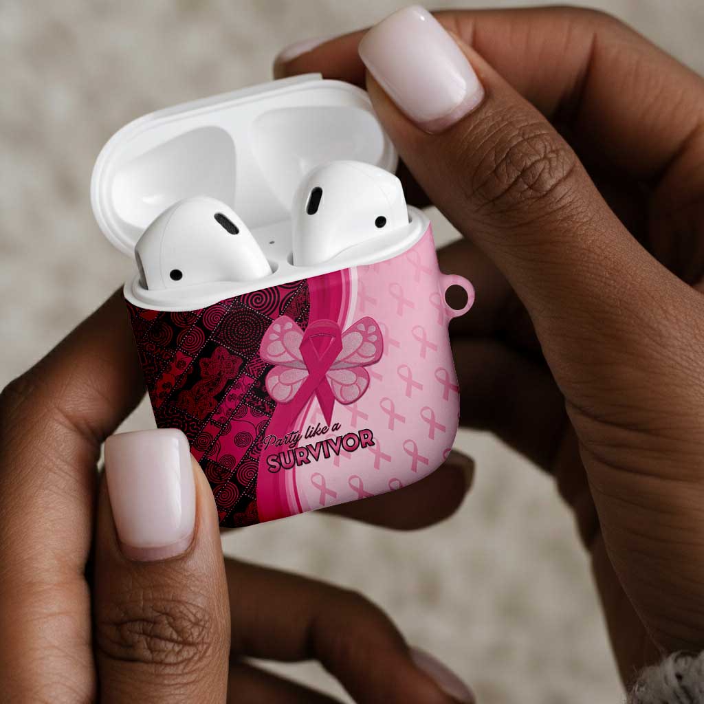 Breast Cancer Awareness AirPods Case Party Like A Survivor - Pink African Pattern