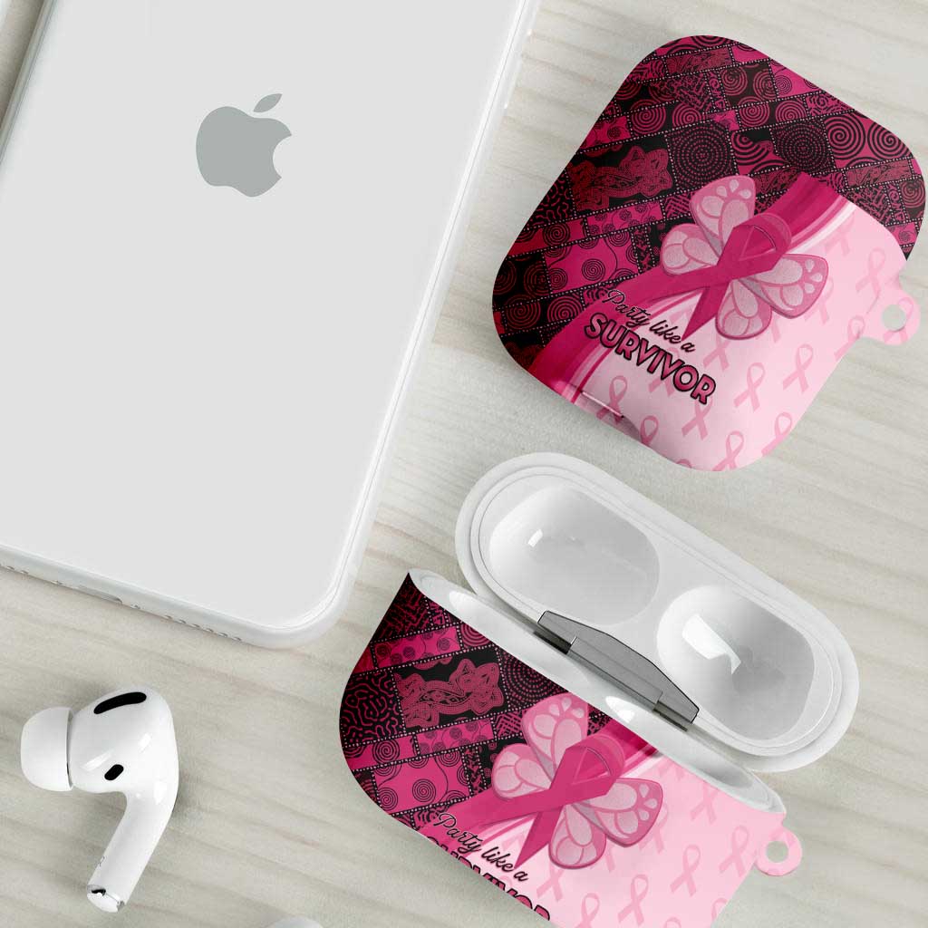 Breast Cancer Awareness AirPods Case Party Like A Survivor - Pink African Pattern