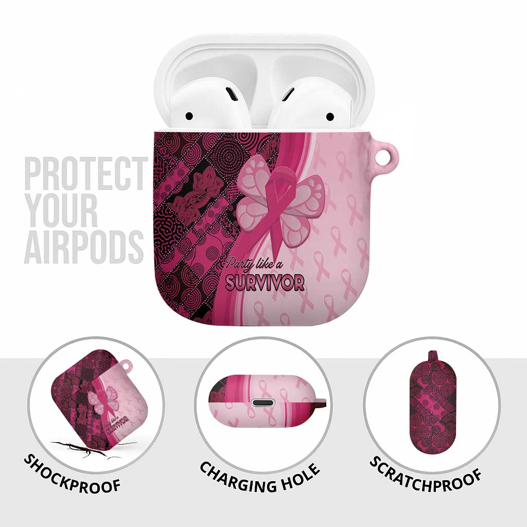 Breast Cancer Awareness AirPods Case Party Like A Survivor - Pink African Pattern