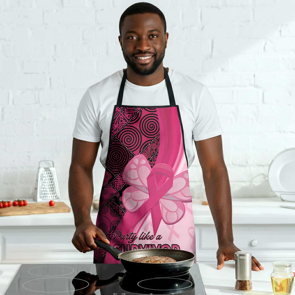 Breast Cancer Awareness Apron Party Like A Survivor - Pink African Pattern
