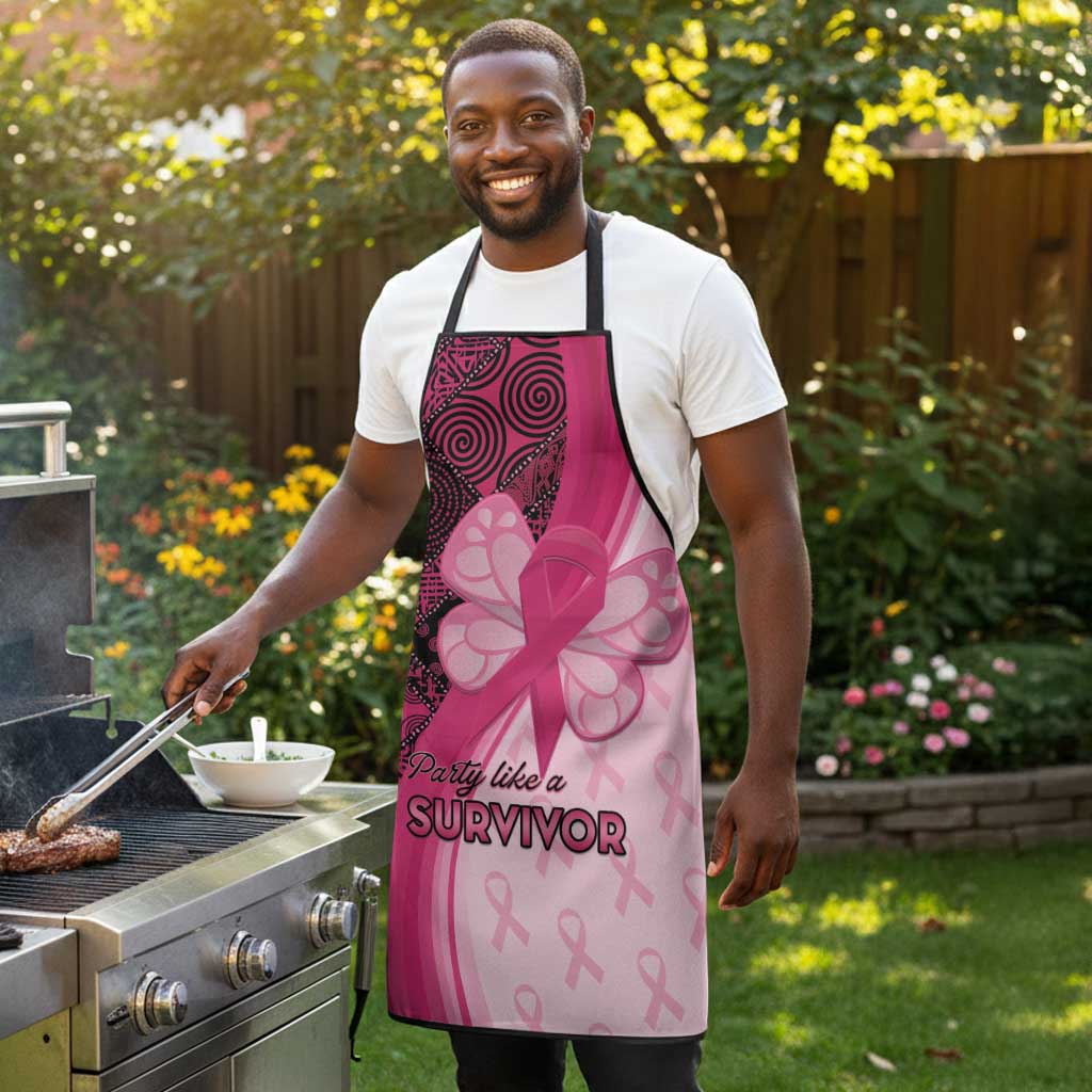Breast Cancer Awareness Apron Party Like A Survivor - Pink African Pattern