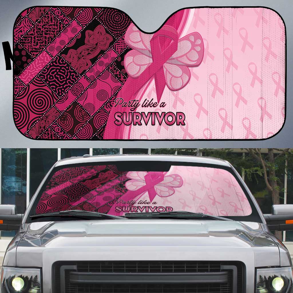 Breast Cancer Awareness Auto Sun Shade Party Like A Survivor - Pink African Pattern