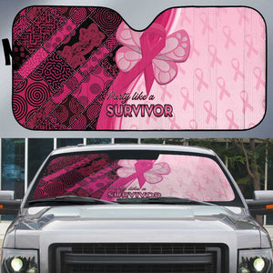 Breast Cancer Awareness Auto Sun Shade Party Like A Survivor - Pink African Pattern