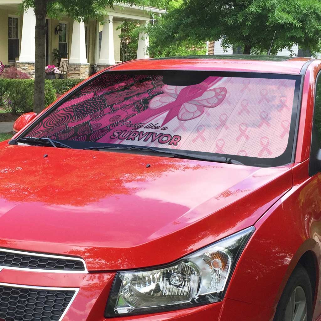 Breast Cancer Awareness Auto Sun Shade Party Like A Survivor - Pink African Pattern