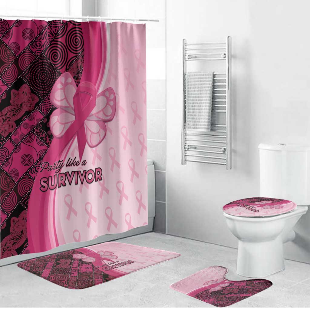 Breast Cancer Awareness Bathroom Set Party Like A Survivor - Pink African Pattern