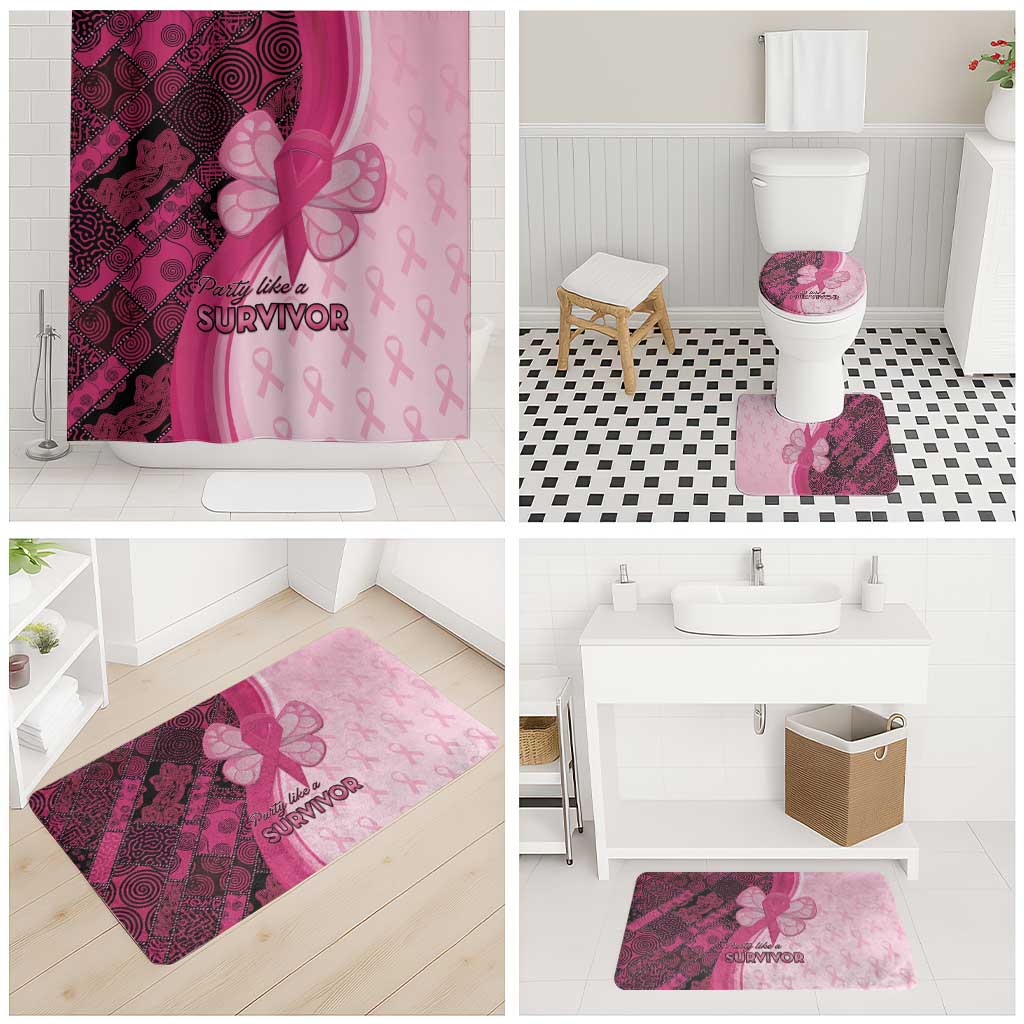 Breast Cancer Awareness Bathroom Set Party Like A Survivor - Pink African Pattern