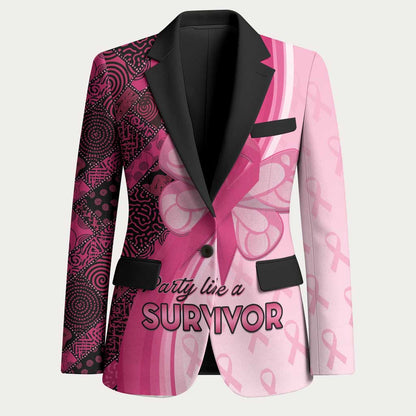 Breast Cancer Awareness Blazer Party Like A Survivor - Pink African Pattern