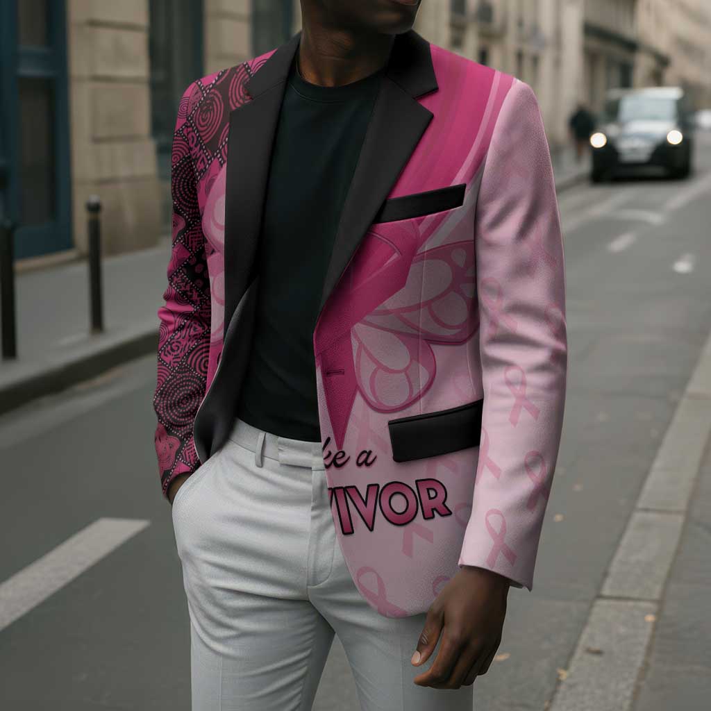 Breast Cancer Awareness Blazer Party Like A Survivor - Pink African Pattern