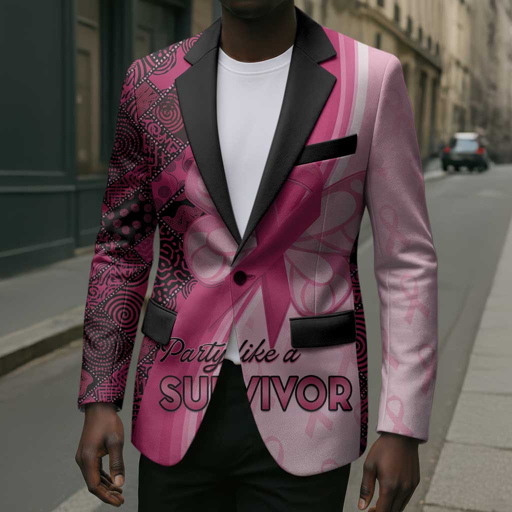 Breast Cancer Awareness Blazer Party Like A Survivor - Pink African Pattern