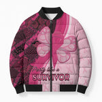 Breast Cancer Awareness Bomber Puffer Jacket Party Like A Survivor - Pink African Pattern