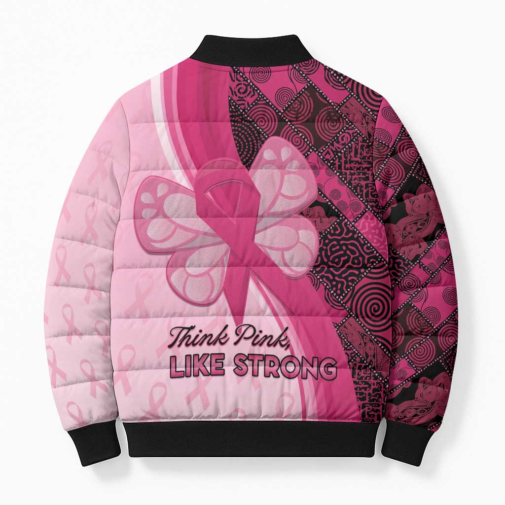 Breast Cancer Awareness Bomber Puffer Jacket Party Like A Survivor - Pink African Pattern
