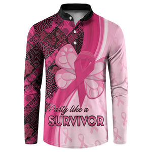 Breast Cancer Awareness Button Sweatshirt Party Like A Survivor - Pink African Pattern