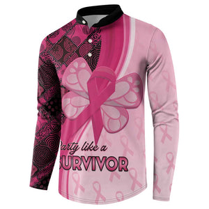 Breast Cancer Awareness Button Sweatshirt Party Like A Survivor - Pink African Pattern