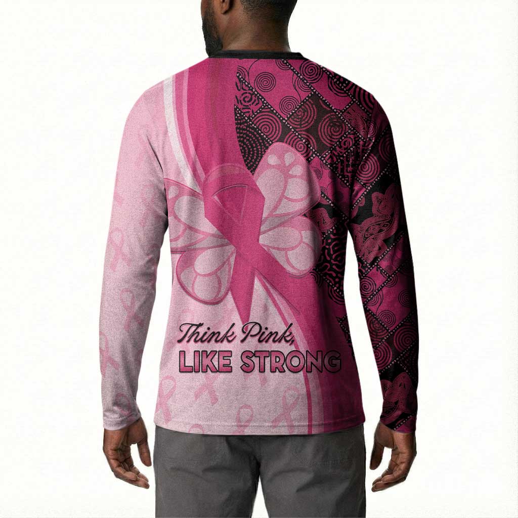 Breast Cancer Awareness Button Sweatshirt Party Like A Survivor - Pink African Pattern
