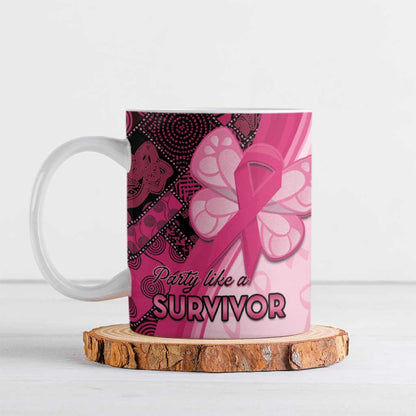 Breast Cancer Awareness Ceramic Mug Party Like A Survivor - Pink African Pattern