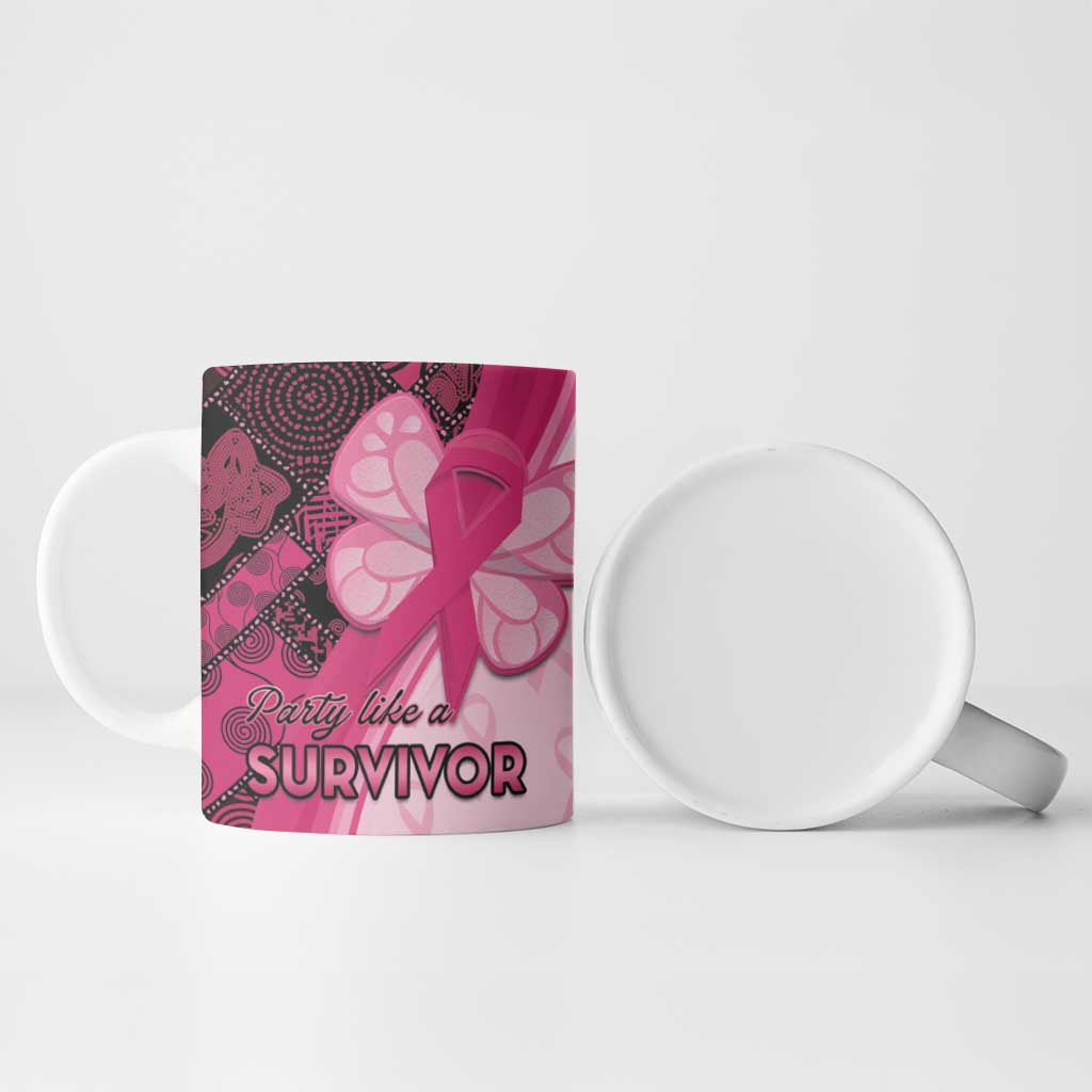Breast Cancer Awareness Ceramic Mug Party Like A Survivor - Pink African Pattern